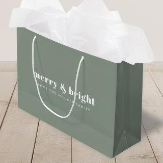 Merry and Bright | Modern Minimal Christmas Green Large Gift Bag