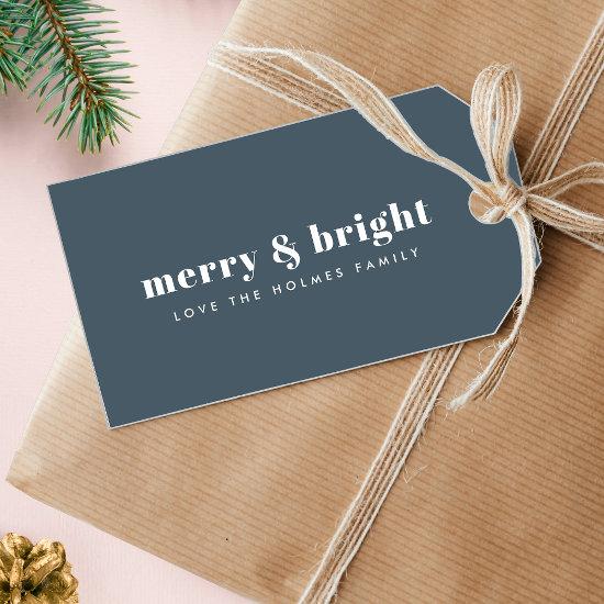 Merry and Bright | Modern Xmas Dusky Smoke Blue Gift Tags
