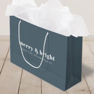 Merry and Bright | Modern Xmas Dusky Smoke Blue Large Gift Bag