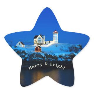 Merry and Bright Nubble Christmas Lighthouse Star Sticker