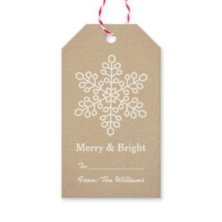 Merry and Bright Rustic Kraft Snowflake Holiday Gift Tags