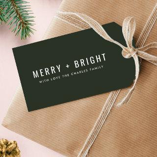 Merry and Bright | Stylish Dark Green Christmas Gift Tags