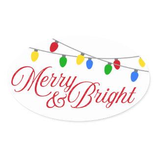 Merry & Bright Christmas Lights Oval Sticker
