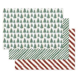 Merry & Bright Christmas Trees & Stripes Set of 3  Sheets