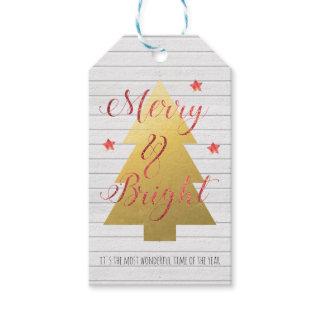 Merry Bright Modern Calligraphy Red Bokeh Gift Tags