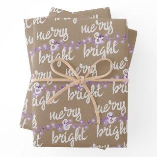 Merry & Bright Purple Christmas Tree Lights Kraft  Sheets