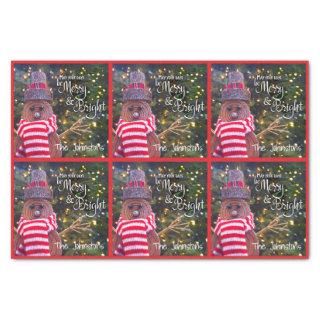 Merry Bright Rustic Snowman Name Red Pattern Cute Tissue Paper
