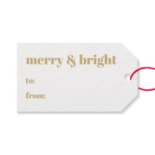 Merry & bright to from gold white modern Christmas Gift Tags