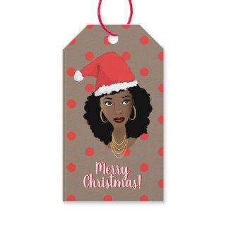 Merry Christmas! Black Woman, Santa Hat, Polka Dot Gift Tags