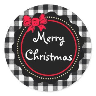 Merry Christmas Buffalo Plaid Country Style  Classic Round Sticker