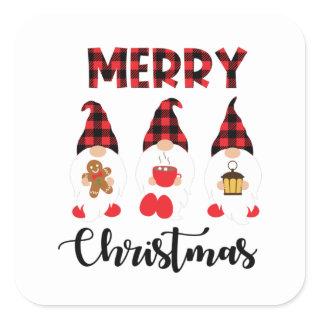 Merry Christmas- Buffalo Plaid Gnomes Square Sticker