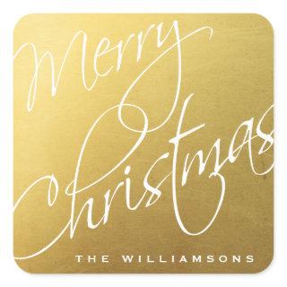 Merry Christmas Calligraphy Chic Gold Custom Square Sticker