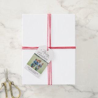 Merry Christmas Calligraphy Family Photo Custom Gift Tags