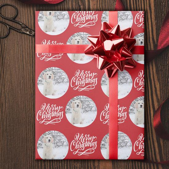 Merry Christmas Calligraphy Round Photo Red