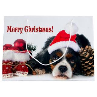 Merry Christmas Cavalier King Charles Spaniel Large Gift Bag