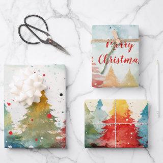 "Merry Christmas" Colorful Pine Trees  Sheets