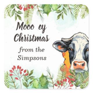 Merry Christmas Custom From the Name Cow Fun Square Sticker