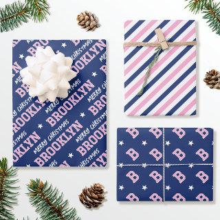 Merry Christmas Custom Name Monogram Pink Navy  Sheets