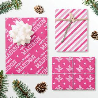 Merry Christmas Custom Name Monogram Pink  Sheets