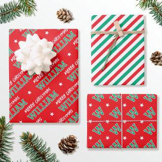 Merry Christmas Custom Name Monogram Red Green  Sheets