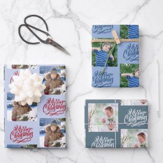 Merry Christmas Custom Photo Blue Set of 3  Sheets