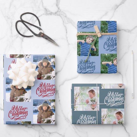 Merry Christmas Custom Photo Blue Set of 3  Sheets