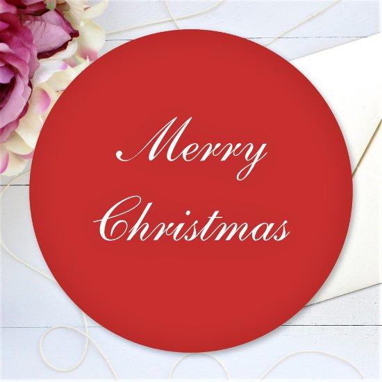 Merry Christmas Custom Text Simple Red Chic Classic Round Sticker