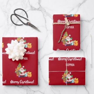 Merry Christmas Cute Santa Personalize Name Red  Sheets