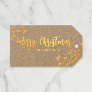 Merry Christmas Elegant Gold Holiday Greenery  Foil Gift Tags