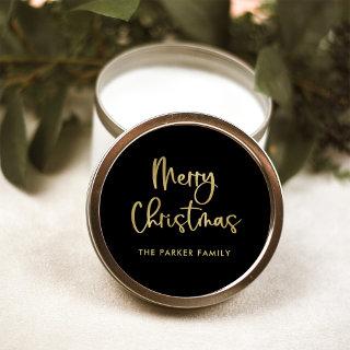 Merry Christmas | Faux Gold on Black Casual Script Classic Round Sticker