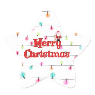 Merry Christmas Festive Holiday Lights with Santa  Star Sticker