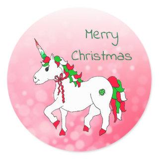 Merry Christmas Festive Unicorn Holidays Classic Round Sticker