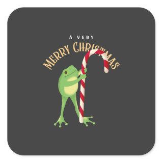 Merry Christmas Frog Square Sticker