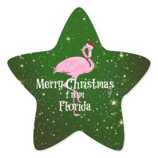 Merry Christmas from Florida, Santa Flamingo Star Sticker
