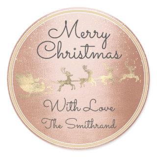 Merry Christmas From Gold Santa Reindeer Sleight  Classic Round Sticker