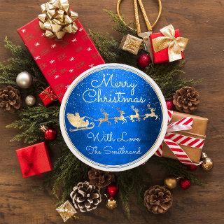 Merry Christmas From Santa Reindeer Sleight Blue  Classic Round Sticker