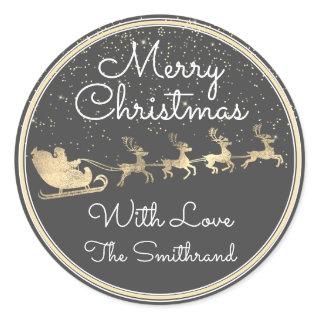 Merry Christmas From Santa Reindeer Sleight Gray Classic Round Sticker