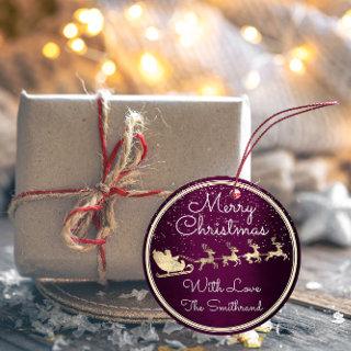 Merry Christmas From Santa Reindeer Sleight Purple Classic Round Sticker