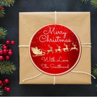 Merry Christmas From Santa Reindeer Sleight Red Classic Round Sticker