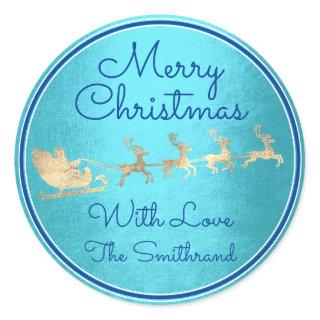 Merry Christmas From Santa Reindeer Sleight Water Classic Round Sticker