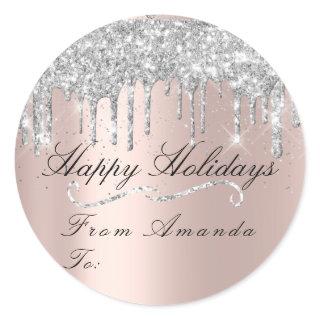 Merry Christmas From To Holidays Gray New Rose Classic Round Sticker