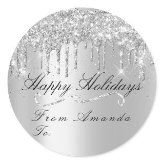 Merry Christmas From To Holidays Spark Gray New Ye Classic Round Sticker