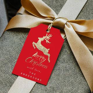 Merry Christmas Gift To Script Gold Faux Gray Red Gift Tags