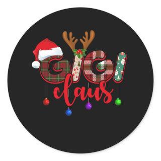 Merry Christmas Gigi Claus Plaid Santa Claus Hat X Classic Round Sticker