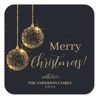 Merry Christmas Gold and Dark Blue Holiday  Square Sticker