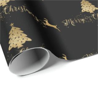 Merry Christmas Gold Black Pattern Typography