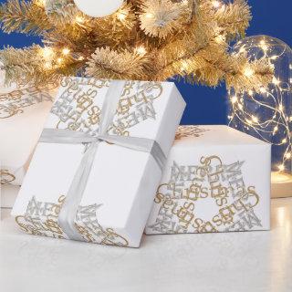 Merry Christmas Gold & Silver Star, Large White