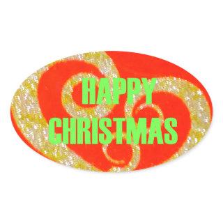 Merry Christmas Golden Red Snowflex.jpg Oval Sticker