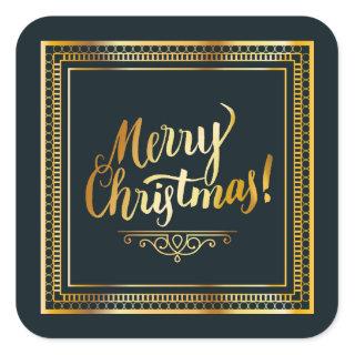 Merry Christmas Golden Script Typography Square Sticker