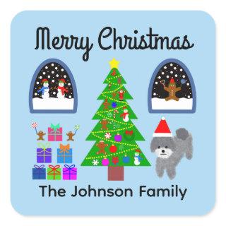 Merry Christmas Gray Poodle Christmas #4 Stickers